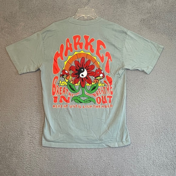 Market T-Shirt Flower Mushroom Graphic Tee Relaxed Fit Light Blue - Picture 5 of 6